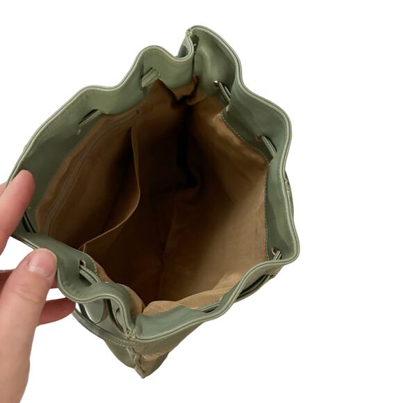 Vintage 1980's Leather Tote Shoulder Bag Green Gold Chevron - Picture 6 of 13